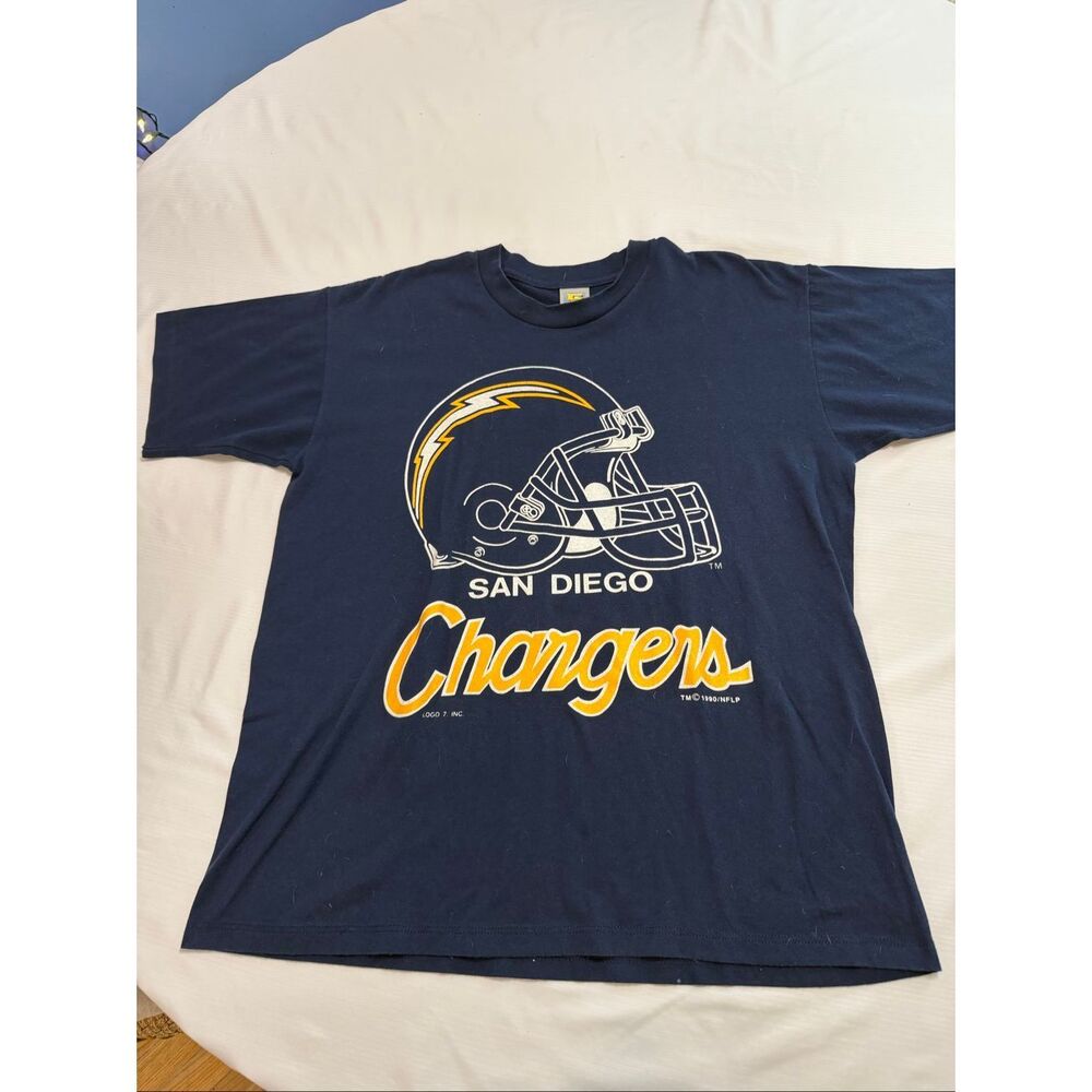 San Diego Chargers Logo 7 Navy Blue 90s Single Stitch T-Shirt Size XL